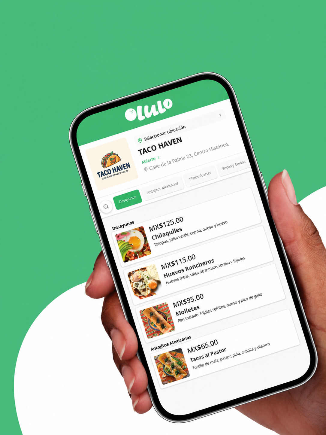 Menú de OLULO para pedir desde el teléfono